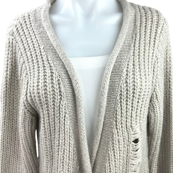 Anthropologie POL Cream Chunky Knit Distressed Pocket Cardigan Sweater Top Sz L - Picture 3 of 5